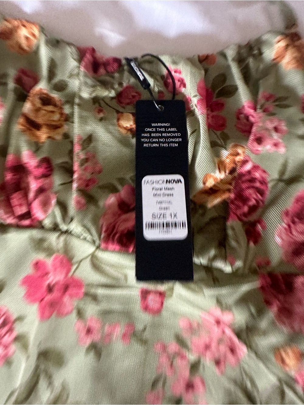 Fashion Nova First Mesh Mini Dress Floral Sage Green Size 1X NWT - Picture 5 of 5